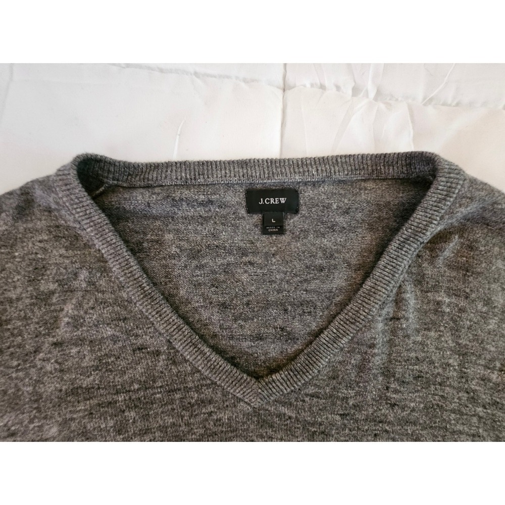 J.Crew Mens Heather Grey 100% Cotton V-Neck Lightweight Knit Sweater Large